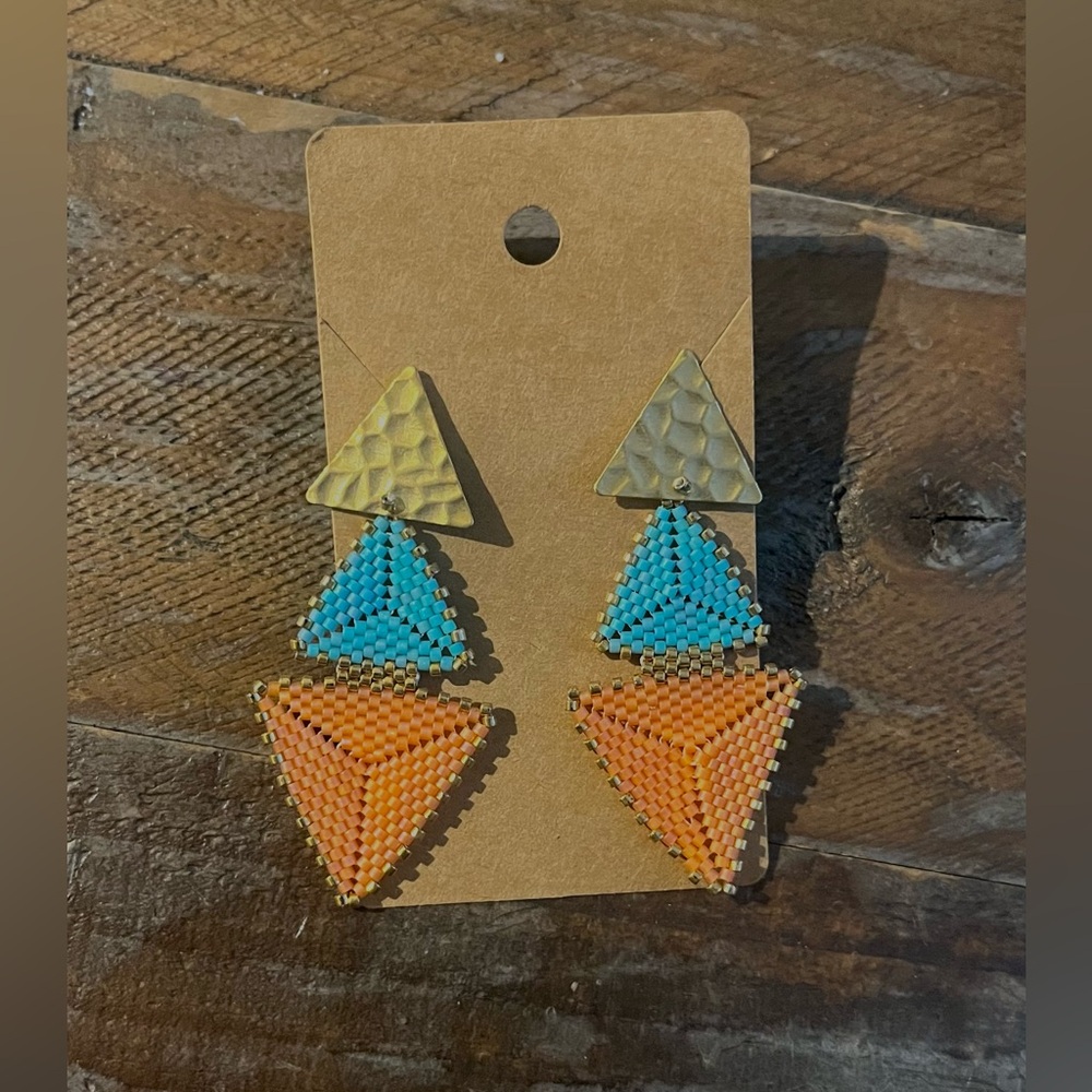 Triangles Orange & Blue. Miyuki earrings